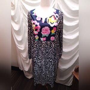 MISSLOOK Navy Midi Dress with Pink & Yellow Floral Bodice H